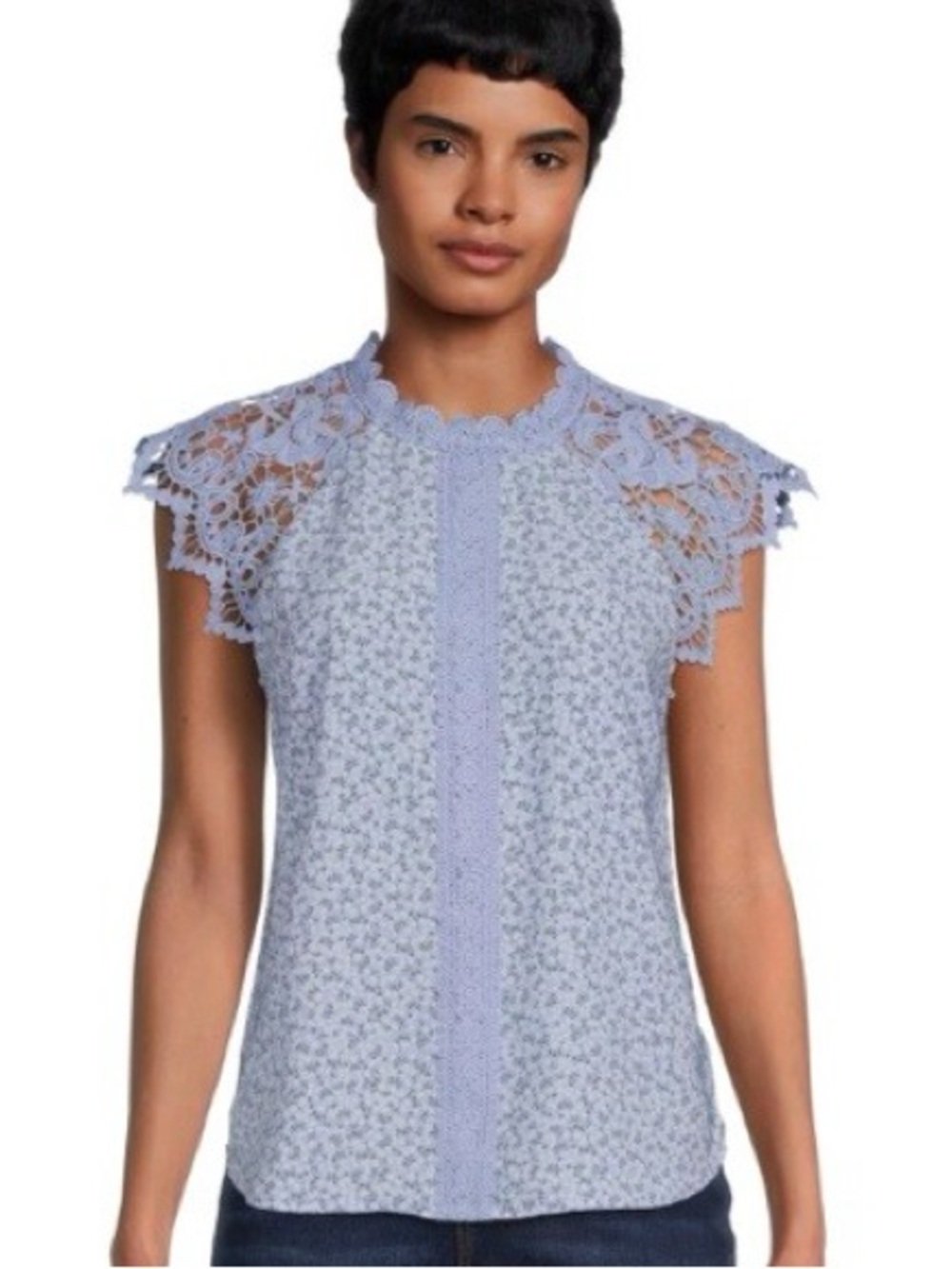 No Boundaries Floral Crochet Sleeve Ditsy Floral Blouse Junior’s XL